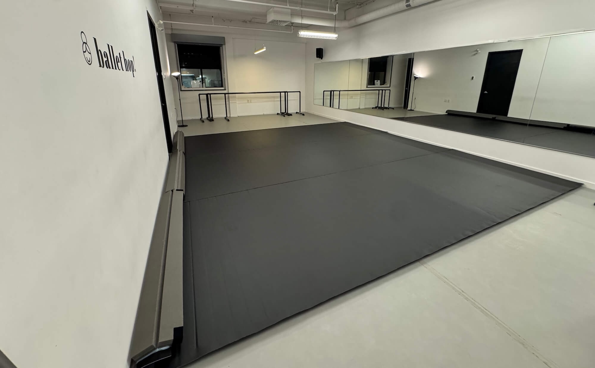 Inside the mat space of Jiu-Jitsu Saint-Lambert. A mat space of 18 by 18 feet.